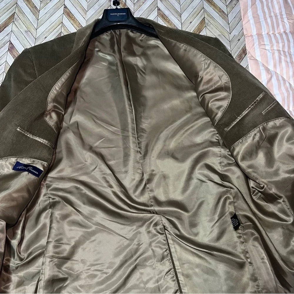Alan Flusser Blazer 44R Tan Brown Corduroy Two Button‎ Sport Coat Jacket Retro